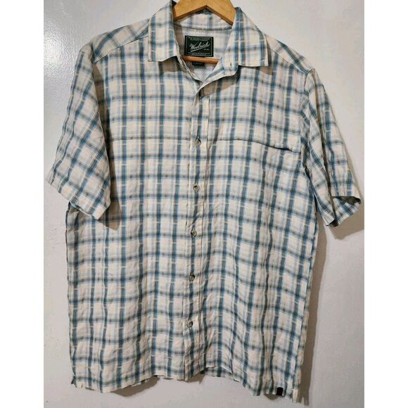 Woolrich Shirt Mens L Seersucker Performance Modal Blend Fishing Short Sleeve - Picture 2 of 6